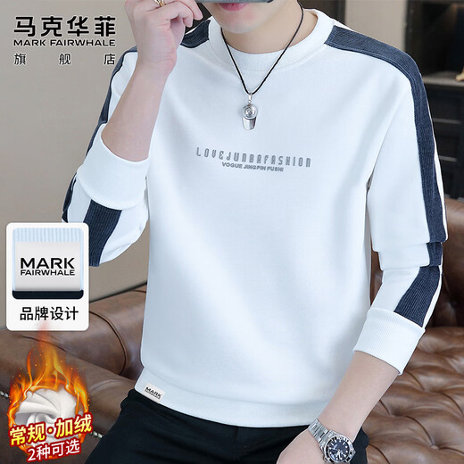 MARK FAIRWHALE sweatshirt men's winter casual bottoming shirt long-sleeved T-shirt men's loose jacket men's fashion white XL