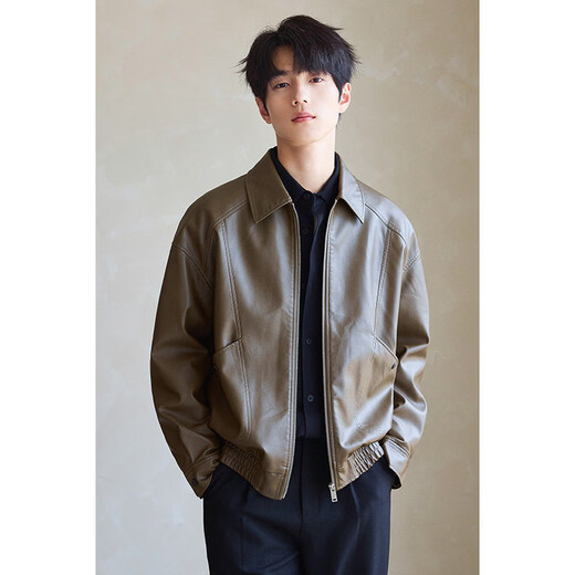 SEPTWOLVES PU soft leather jacket for men 2025 new spring and autumn lapel casual retro motorcycle leather jacket men's top Midnight Black 2XL (171Jin Jin equals 0.5kg -190Jin Jin equals 0.5kg)