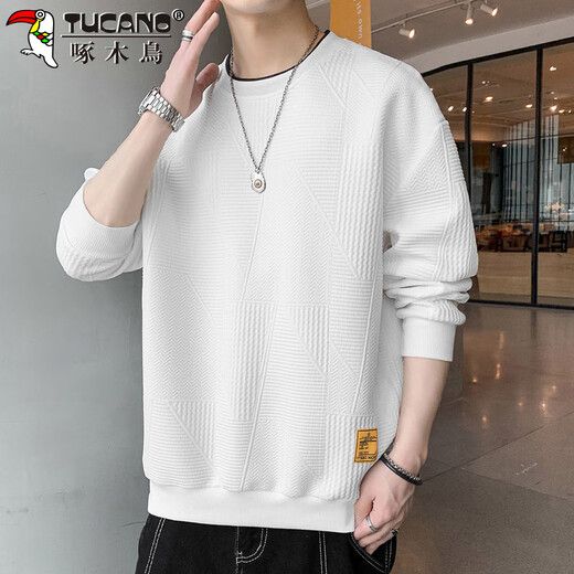 Woodpecker (TUCANO) sweatshirt men's spring and autumn loose round neck long-sleeved t-shirt men's casual bottoming shirt jacket white XL