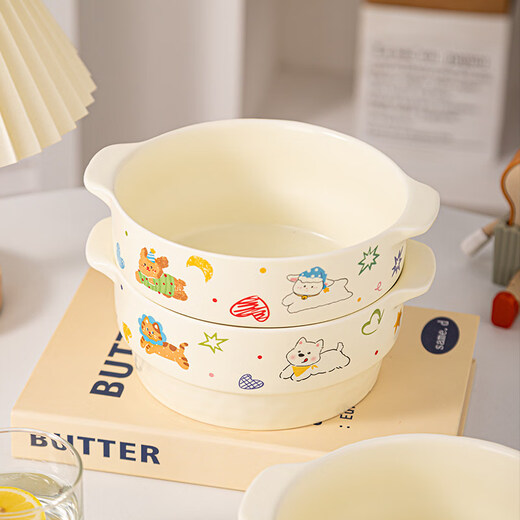 Tuojin cute double-eared soup bowl for home use 2026 new high-looking large bowl noodle soup bowl snail noodle bowl ceramic instant noodle bowl 7.75-inch double-eared bowl