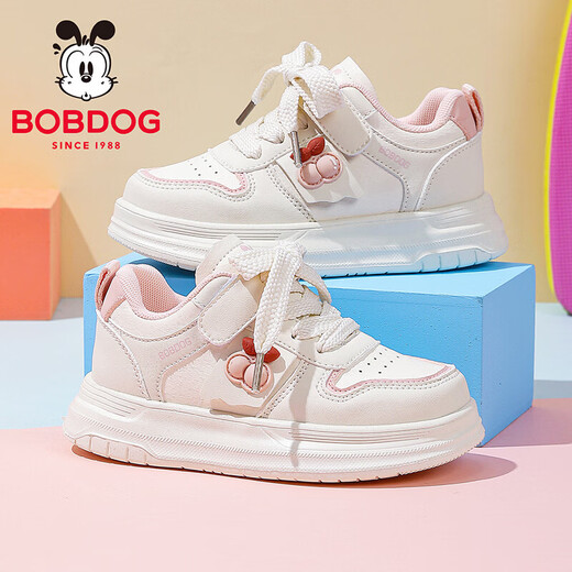 BOBDOG Children's Shoes Girls' Shoes Girls 2026 Spring New Casual Low-top Campus White Shoes Children's Sports Shoes Mi/Fruit Powder 26 Suitable for Feet Length 14.9CM
