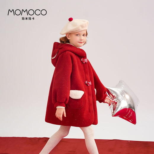 Mamie Maka (MOMOCO) children's clothing girls New Year's wear jacket 2025 winter style sweet fashionable coat for middle and large children red 120