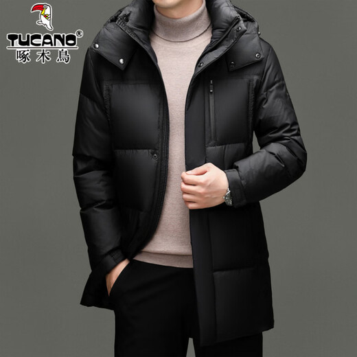啄木鸟羽绒服男2025冬季白鸭绒中长款高充绒量羽绒大衣中年爸爸男士外套 639黑色 M 170