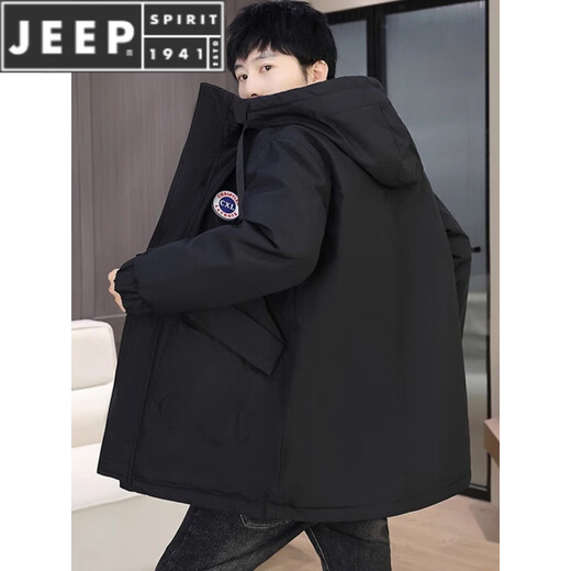 JEEP SPIRIT parka men's winter jacket plus velvet and thickened mid-length windproof jacket trendy winter warm cotton jacket for men 2801 black plus velvet and thickened XL 125-140Jin Jin is equal to 0.5 kg