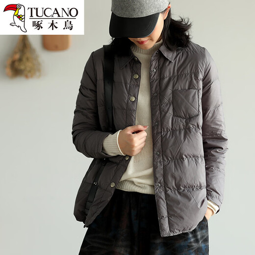 Woodpecker Winter Lightweight and Warm Jiaxing Pinghu Shirt-style Down Jacket Women's Underwear Shirt Collar Liner Bottoming Cotton Jacket Thin Gray M 110-125Jin Jin equals 0.5 kg