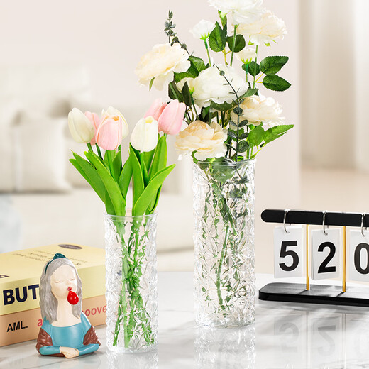 Jin Longxing light luxury glass transparent vase large-diameter ornaments living room flower arrangement creative art hydroponic water-cultured roses and tulips