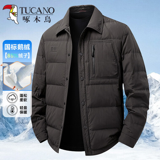 啄木鸟（TUCANO）85鹅绒服男翻领夹克冬装新款商务休闲轻薄保暖防寒鹅绒外套 卡其色 M 170