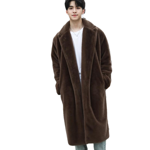 STRONG-WILLED thickened imitation mink fur long fur coat for men autumn and winter over the knee brand solid color long fur coat for men black S 90-115Jin Jin is equal to 0.5 kg