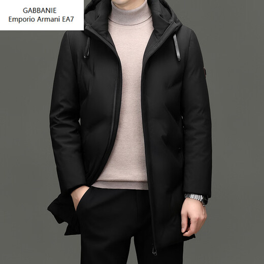 Emporio Armani EA7 Armani winter clothing middle-aged men's stand-up collar hooded down jacket men's business commuting casual solid color warm thickened outer black M 170