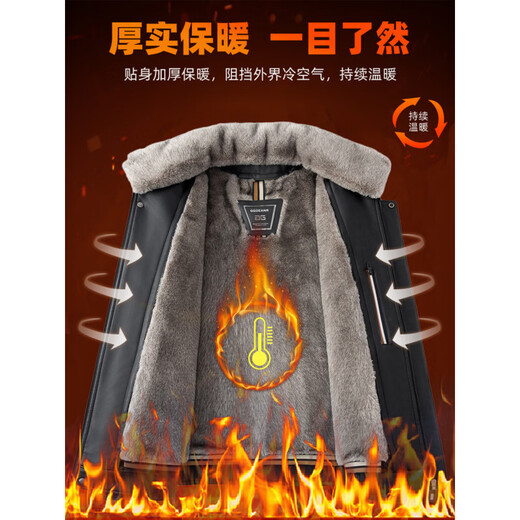 ROMON high-end dad winter leather jacket men's middle-aged and elderly men's removable thickened leather jacket with velvet liner, red coffee wool + liner removable M 170 (suitable for 90-110 Jin Jin equals 0.5 kg)