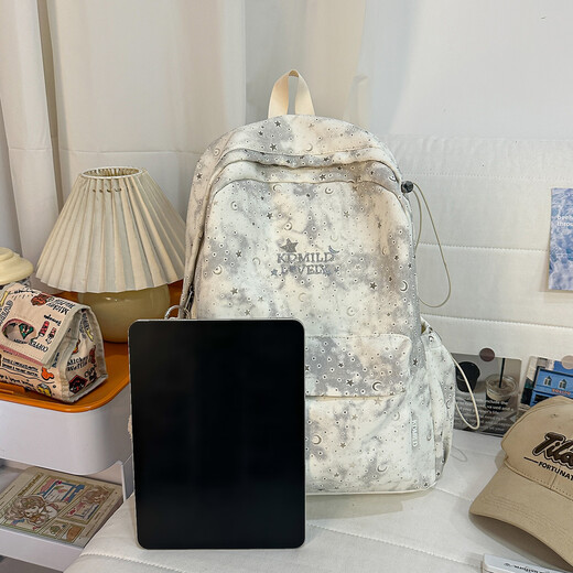 Curiosity Cat (Haoqimao) high-looking schoolbag female junior high school student star print large capacity backpack college student study travel backpack white ice cream pendant large size base length 32cm*side width 14cm*height 42cm