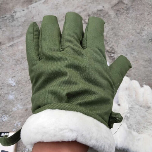 Fantasy German imported high-quality suede leather gloves for men and women, outdoor men's five-finger shearling thickened style, one-piece fur, green outer cover + extra large sheepskin liner, standard fur (regardless of thickness)