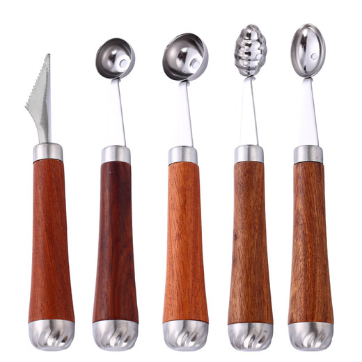 Miaopule 304 fruit scooper, solid wood handle carved knife, ice cream scooper, thickened stainless steel fruit plate gadget, small pulp spoon