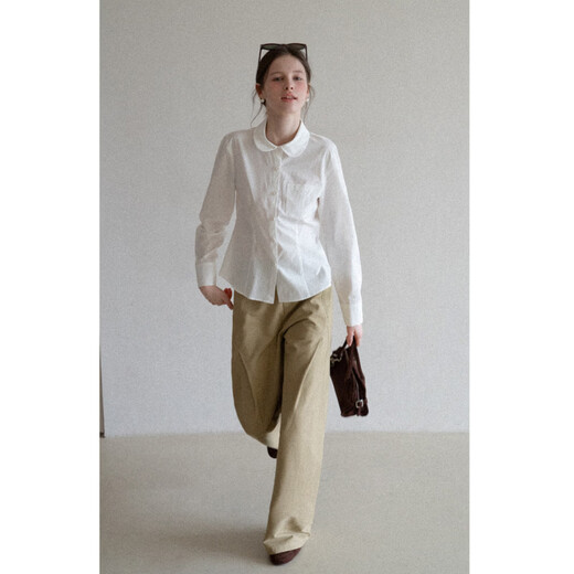 EGGKA temperament lapel waist design slimming simple long-sleeved shirt E26A60116YM Blue Check M