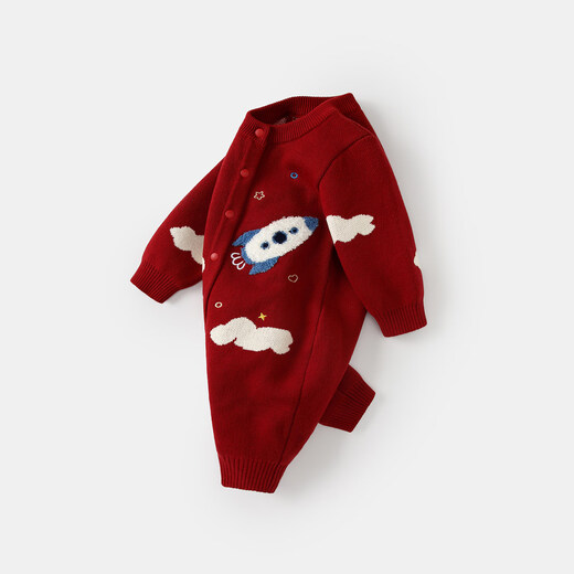 BORBOON B BORBOON B baby New Year's greetings winter jumpsuit male baby red festive New Year's clothing plus velvet thickened winter clothing plus velvet 7670 three-piece set 66cm