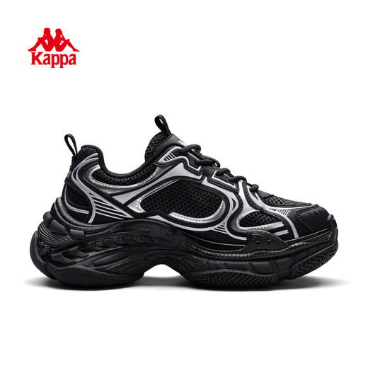 Kappa (Kappa) women's shoes dad shoes for women 2026 spring new soft-soled all-match sports shoes thick-soled casual shoes heightening shoes for women black/silver 38