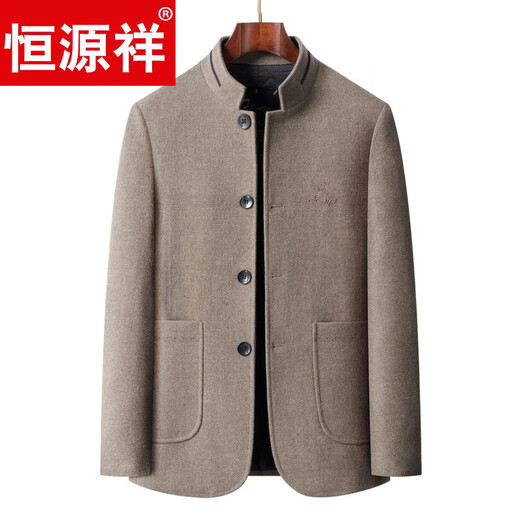 Hengyuanxiang high-end wool tunic jacket men's middle-aged and elderly daddy stand-up collar spring and autumn 2026 new style black L 175