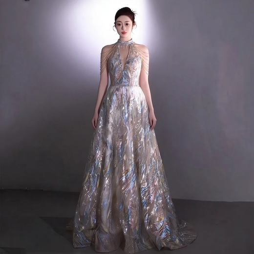 Flash Girl 2025 New French Halter Evening Dress for Women Light Luxury Niche High-end Texture Bridal Engagement Dress Picture Color M