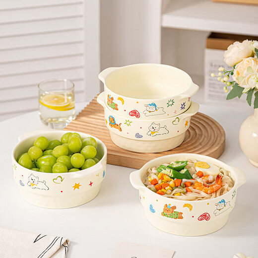 Tuojin cute double-eared soup bowl for home use 2026 new high-looking large bowl noodle soup bowl snail noodle bowl ceramic instant noodle bowl 7.75-inch double-eared bowl