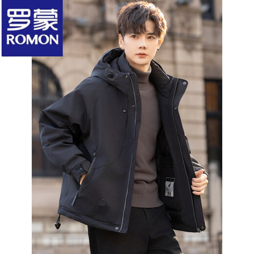 Мужская зимняя пуховая куртка ROMON с капюшоном, новый стиль, утолщенная и теплая уличная куртка, рабочая куртка, черная, XL, вес 140-160Jin Jin, вес 0,5 кг.