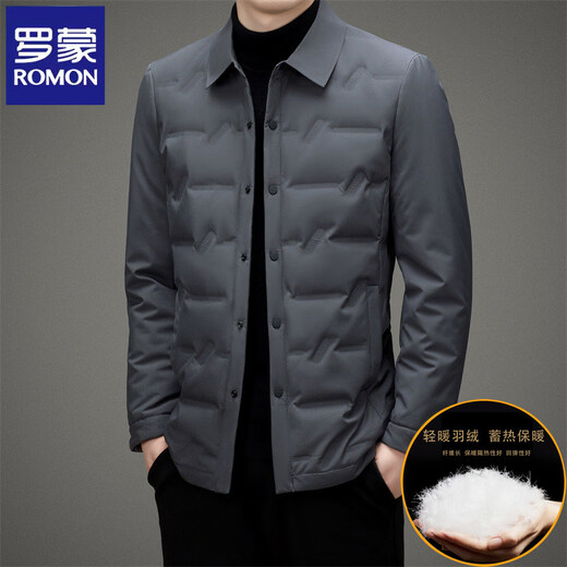 罗蒙（ROMON）2025秋冬季新款保暖轻薄羽绒服男士商务休闲翻领冬装外套男潮 黑色 M （推荐100-120斤左右）