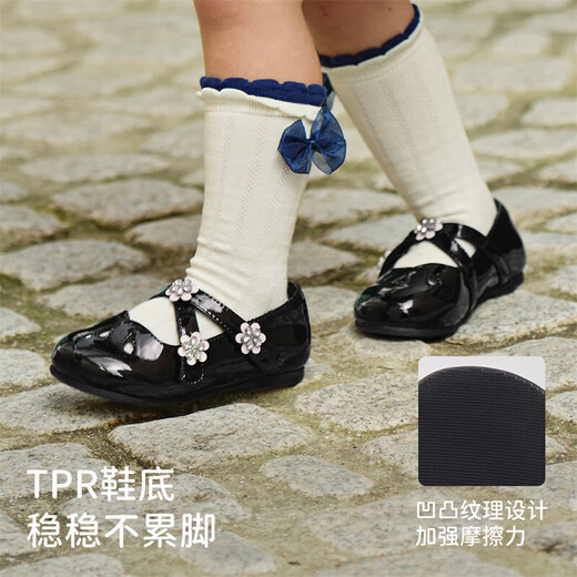 DAVE&BELLA children's leather shoes 2026 spring new non-slip girls' shoes sweet baby girl princess shoes children's casual shoes black ready stock 29