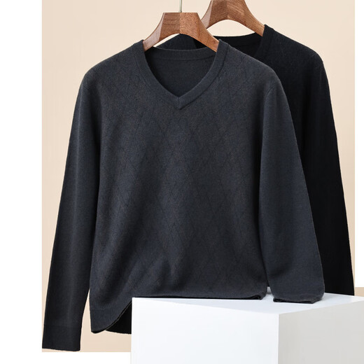 Thickened 100% wool sweater men's new winter V-neck sweater men's pure wool bottoming shirt men's top blue black M 170/88A (105)