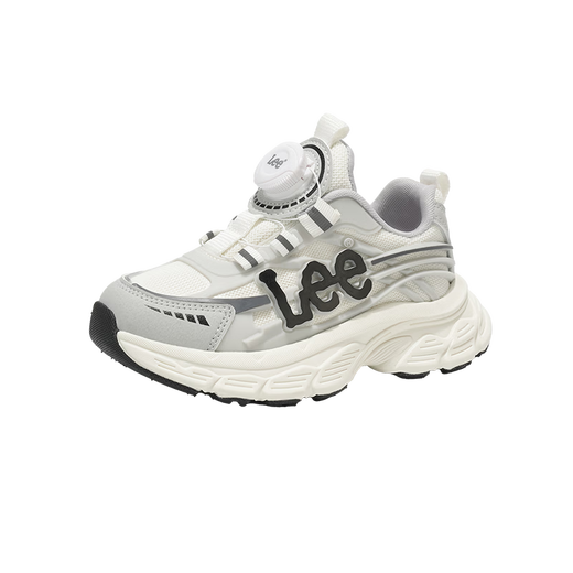LEE KIDS2026 spring new children's sports shoes soft sole rotating button casual shoes mesh breathable running shoes dad shoes gray 26
