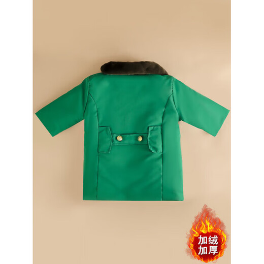 Burwilde international brand children's green military coat cotton thickened mid-length coat children's winter clothing thickened warm baby green single-piece military coat 140 cm