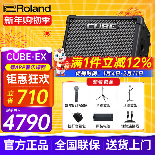 Roland speaker audio CUBE STREET EX guitar playing and singing outdoor live broadcast and internal recording portable roadshow stage performance EX + Shure 58A + double stand + bag + original battery