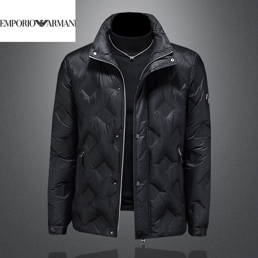 EMPORIO ARMANI Armani 2026 зимняя верхняя одежда с воротником-стойкой, теплая мужская однотонная мужская куртка 90 белого утиного пуха, куртка мужская, черная XL