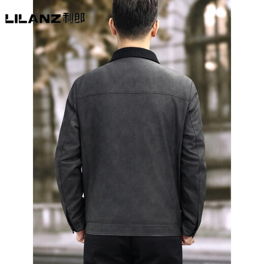 LILANZ official autumn and winter velvet thickened down leather jacket men's American retro lapel goose down warm motorcycle leather jacket brown 90% goose down lining - flagship model M 170 recommended 90-110 Jin Jin equals 0.5 kg