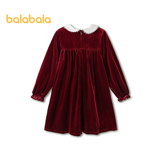 Balabala children's clothing children's dress girls spring velvet princess dress embroidered sweet doll collar fashionable red tone 00466 110
