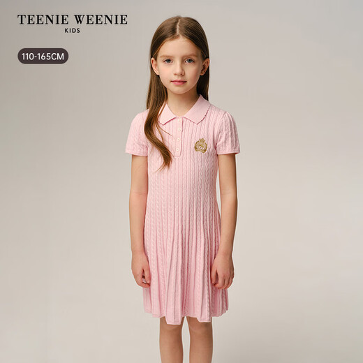 Teenie Weenie Kids 26 years new girls college woolen lapel short-sleeved dress pink 165cm