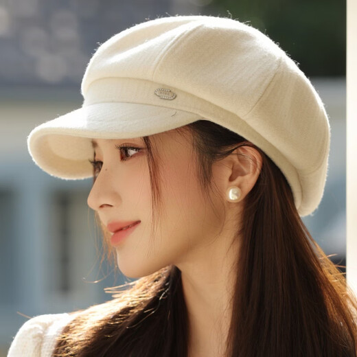 Changyin new hat women's fashionable big head circumference showing face small duck tongue octagonal hat elegant fine lines British retro beret gray one size fits all - adjustable size