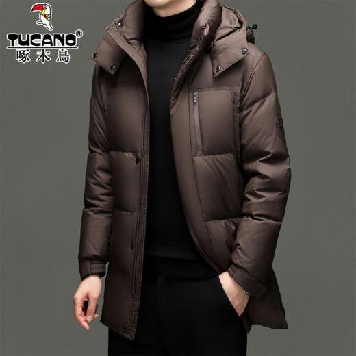 啄木鸟羽绒服男2025冬季白鸭绒中长款高充绒量羽绒大衣中年爸爸男士外套 639黑色 M 170