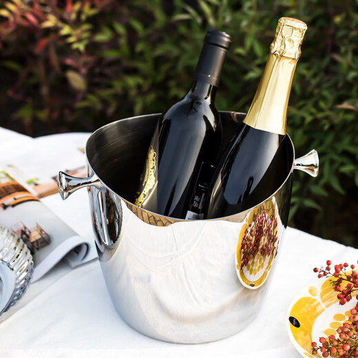 MPPMCK Nordic personality 304 stainless steel ice bucket European style large stainless steel champagne ice wine bucket wide mouth iced red wine bucket large double ear ice bucket