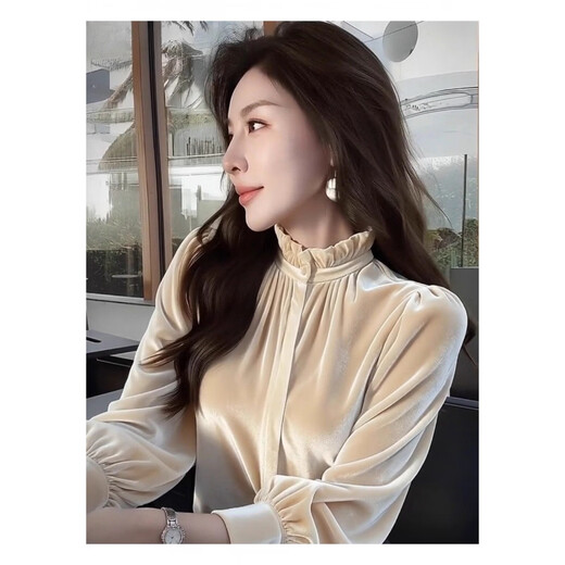 Off-white velvet top 2026 early spring high-end light luxury temperament unique and beautiful French petty bourgeoisie shirt off-white XL recommended 120-130Jin Jin equals 0.5 kg
