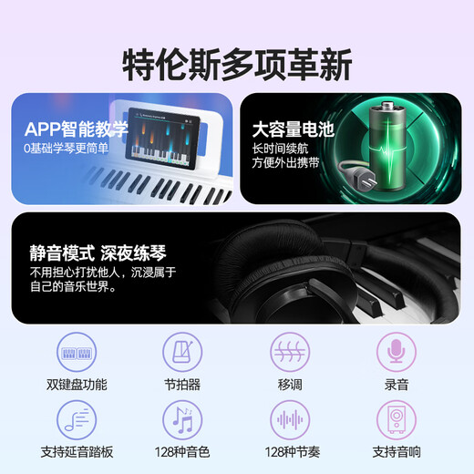 Terrence Electronic Piano 88 Key Folding Piano for Adults and Children Beginner Electric Piano Keyboard Teaching Instrument V10 Portable Piano Elegant Black