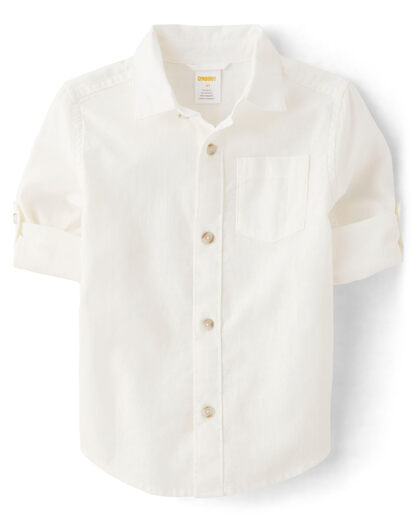 GYMBOReeGymboree Boys and Toddlers Long Sleeve Linen Button-Down Shirt, Solid White, 12 Solid White 12