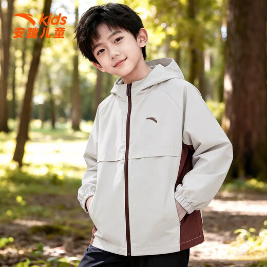 ANTA (ANTA) Children's Sports Jacket Boys 2026 Spring New Medium and Large Children Outdoor Windproof and Water-Repellent Hooded Top 6603-2 Cool Blue 150 cm