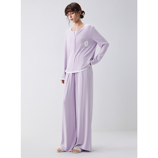 ELLE fake two-piece casual suit for women with built-in chest pad, comfortable and loose lavender home wear suit 2026 spring purple S