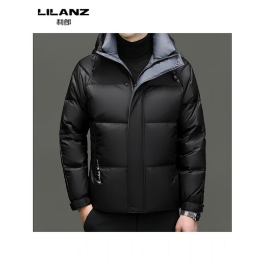 利郎（LILANZ）防风保暖男士羽绒服中青年时尚休闲短款鹅绒连帽加厚外套男面 黑色 14XL (190)