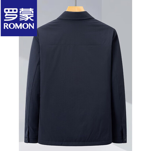 罗蒙（ROMON）轻暖鹅绒系列2025新款男商务夹克休闲羽绒服翻领冬季保暖外套 藏青色 M 170