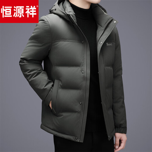 Hengyuanxiang пуховик мужской среднего возраста короткая куртка утепленная повседневная теплая зимняя куртка на гусином пуху утолщенная военная зеленая M 170