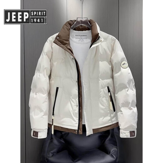 JEEP SPIRIT吉普冬季新款男士立领羽绒服短款加厚保暖鸭绒外套时尚休闲百搭 米白色 M 建议体重100-120斤