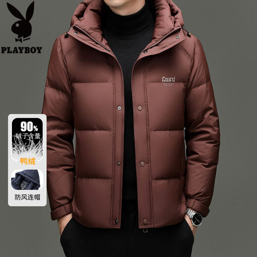 Playboy Down Jacket Men's Winter Short Hooded Thickened Warm Jacket Men's Red Bread Jacket Zhangqing 3XL/190