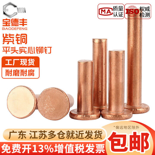 Baodefeng copper flat head solid rivet GB109 flat cap copper nail hand hammered willow nail copper nail national standard accessories M2x3 400 pieces