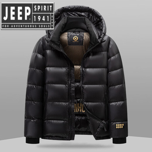 JEEP SPIRIT winter fashion hooded short down jacket for men and young people, trendy and versatile thickened cold-proof shiny down jacket, gray 3XL