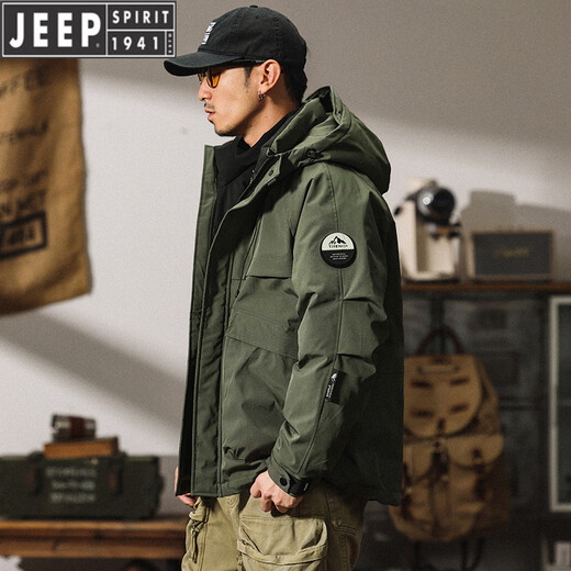JEEP吉普派克羽绒服男士保暖冬季2026新款加厚户外工装冲锋衣外套男装 绿色 XL 【建议145-160斤】